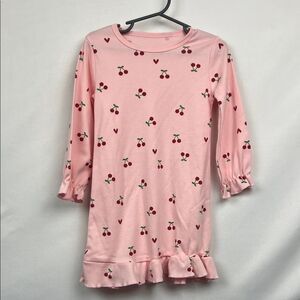Little Hands pink ruffle hem heart and cherry print cotton nightgown size 3T